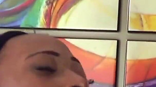 Ebony Teen Wearing Fishnets Gets Spitroasted