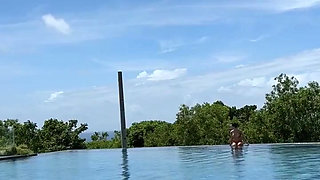 Teasing at the Pool in Micro Bikini, Swimming