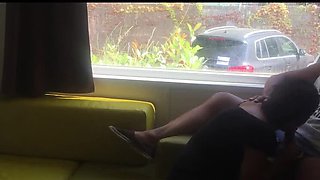 Risky Public Blowjob In Front Of Window - Hot Brunette MILF Wife On Her Knees Outdoor Camping
