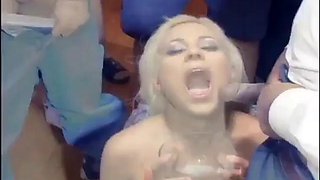 MILF eats jizz out of a bowl