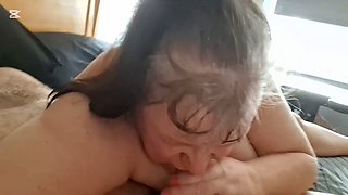 Big and beautiful woman enjoys oral and machine pleasure