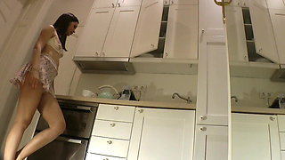 Wife has no panties in the kitchen
