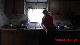 Pregnant Sink Plunging Wearing Jeans