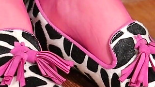 Sensual Dangling & Shoeplay in Pink Pantyhose - Loafers & Clogs