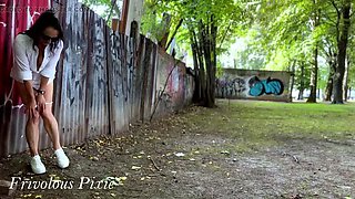 Public Risky Fun with Frivolous Pixie - Flashing, Pissing & Squirting Orgasm Outdoors