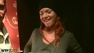 Redhead slut in public toilet fuck