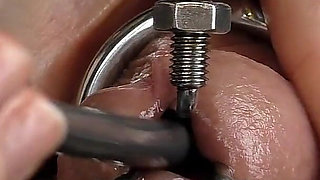 Dilation of the Hole Expanded Glans and Sperm Blockage Through Urethral Insertion of the Finger - Closeup