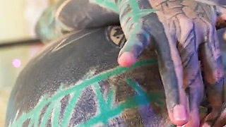 Tattoo Girl Masturbating, Fingering Her Pussy and Ass