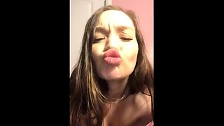 Amateur young brunette enjoys dildo on solo masturbation