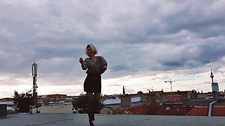 Slutty amateur blonde smoking and jerking dick