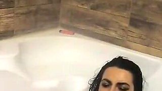 Beautiful Sugar Babe Tight Jeans Teasing and Kinky MILF Games with Mega Orgasm in Bathtub at Home While Smoking