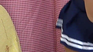 View Under the Desk, Tanned Busty Miniskirt Student Uniform Girl's Natural Tits, Big Ass, Thighs, Legs, Thong Panties, Camel Toe