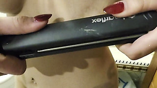 Punishing My Gorgeous Perky Boobs with a Hot Flat Iron