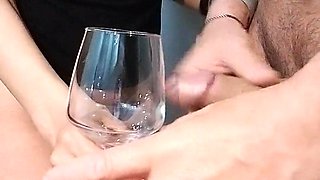 Sucks Blowjob and Drinks Sperm From Glass