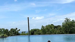 Teasing at the Pool in Micro Bikini, Swimming