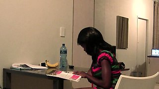 Ebony teen student cums when he fucked her with his big cock