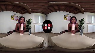 Sexy Janelle Plays With A Maxi Dildo In Black Stockings - Huge Dildo With A Sexy Black Babe In Stockings