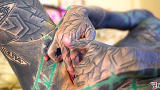 Tattoo Girl Masturbating, Fingering Her Pussy and Ass