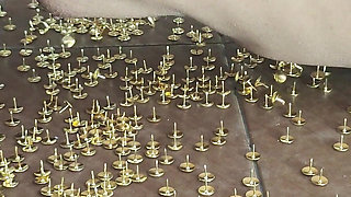 Masochistic Slave Having an Orgasm While Lying on Thumbtacks