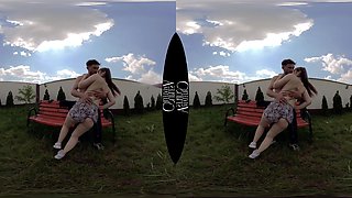 Petite Step Sis Couple's Wild Public Passion on Bench