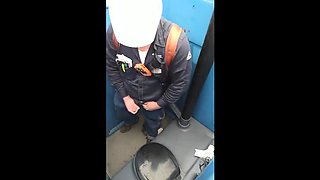 Bearded Hunk Strokes Cock Outdoors in a Porty Potty