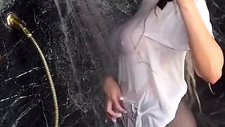 Nina Elle Wetlook Pantyhose Shower