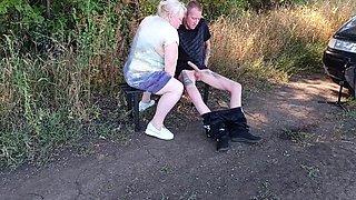 Neighbor MILF sucks my dick deep in park until I cum in her mouth