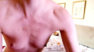 Cumshot amateur MILF suck and jerks dude in the bedroom