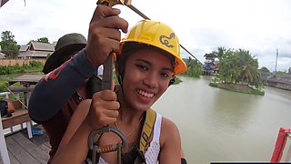 Zipline fun and hot sex at home after for a Thai European couple