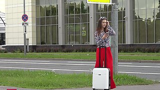 Skinny tourist accepts help and DP in threesome