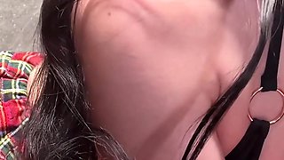 Sucking a Black Dildo in a Schoolgirl Outfit with a Butt Plug in My Ass