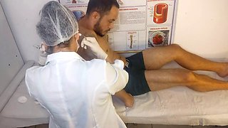 Nurse Jennifer Pimenta gets hands-on with her first patient and a big hard cock
