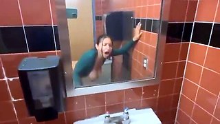 Stacked teen slut rammed doggystyle in a public toilet