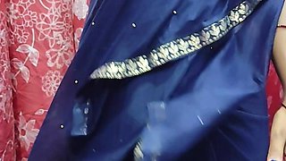 Indian Housewife in the Bluesaree Enjoying