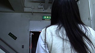 Asian school girl sucking hard on the fat dong