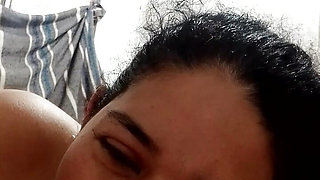 Beautiful girlfriend sucking deep throat