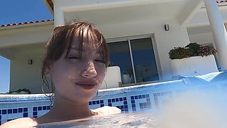 Fun in the pool with nude neighbor Kate Quinn who loves sucking