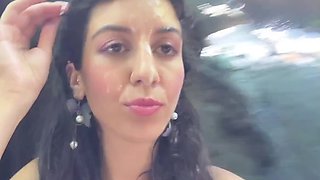 Slim Brunette Katty West Goes On a Tour With the Cum-covered Face After Hot BJ In the Public Toilet