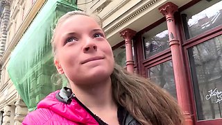 Cum facial after a fuck in a glass box