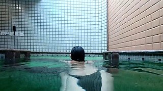 Hot Brunette's Naughty Motel Pool Solo Show