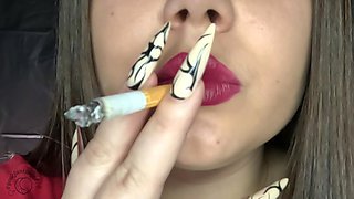 Red Lipstick Smoking Big Puffy Cigarettes