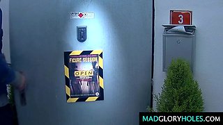 Buxom mommy GangBanged in Glory Hole