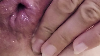 I push a 22 cm long sponge all the way up my asshole...