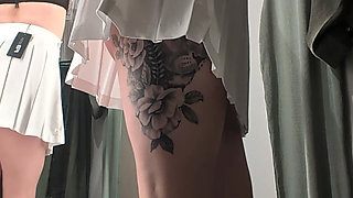 Sweet Busty MILF Changes Clothes and Tries on Different Outfits While Touching Herself