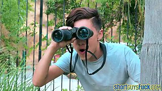 Blonde MILF sidefucked by little guy