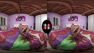 Hot Blonde Ammalia Laying In Bed With Grey Nylons And Short Dress; Cute And Petite Blonde Leg And Foot Fetish Vr