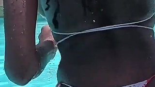 Sexy Ebony Girl with Buttplug in Pool