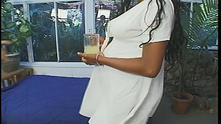Two guys share pussy and mouth of a pregnant ebony