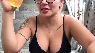 Big Boobed Blonde Masturbates With A Dildo In The Bathroom