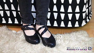 Worn Sheer Pantyhose & Dance-style Shoes - Elegant Foot Tease